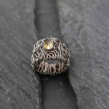 טבעת אבן סיטרין מלוטש בשיבוץ כסף בעבודת יד